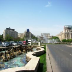 Unirii Square, view to the Palace of Parliament, downtown Bucharest