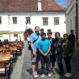In the historical center of Cluj during memorable family trip in Transylvania, June 2017
