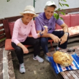 Sampling fresh out the oven traditional bread, in the village of Viscri, Transylvania, June 2018