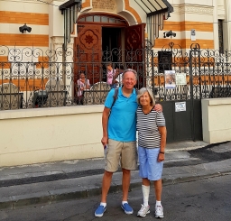 In front of synagogue during Bucharest Jewish Tour, Sep 2018